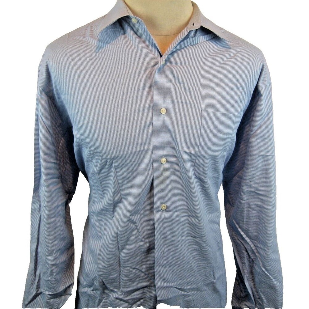 Mens Roberto Villini Col Blue Pinpoint Cotton LS Casual Shirt sz 16.5x32/33
